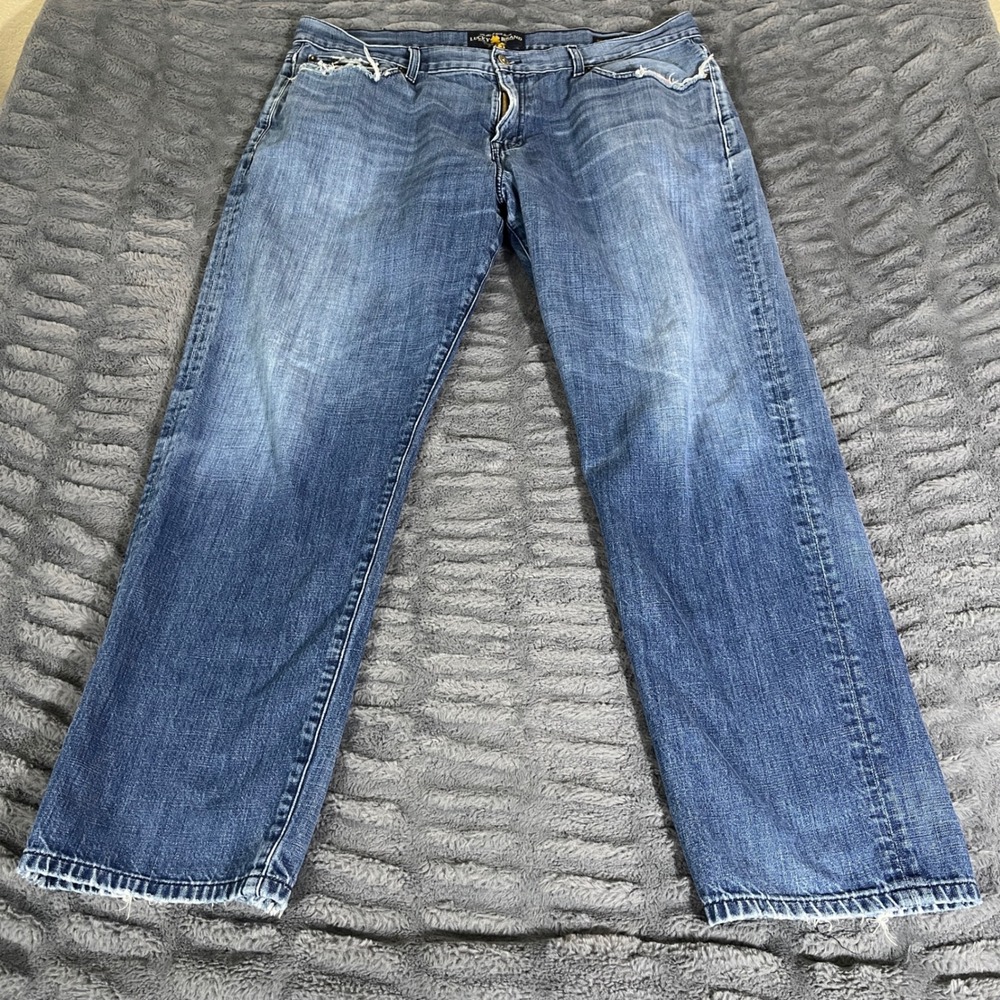 Lucky Brand 429 Classic Straight Jeans Mens 40x32 Medium‎ Wash Distressed Blue
